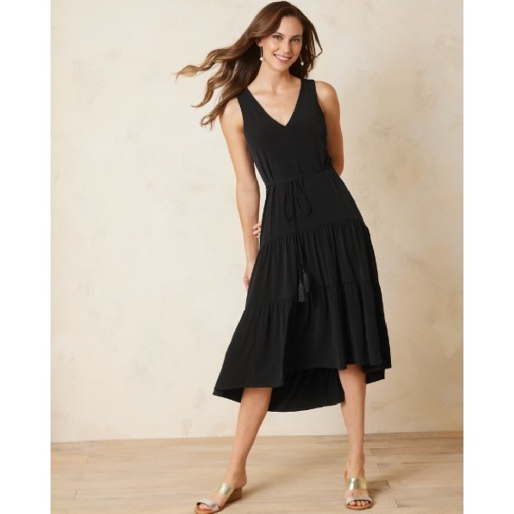 Tommy Bahama® (Women's SMALL) Carmela™ Sleeveless Tiered Midi Dress in Black